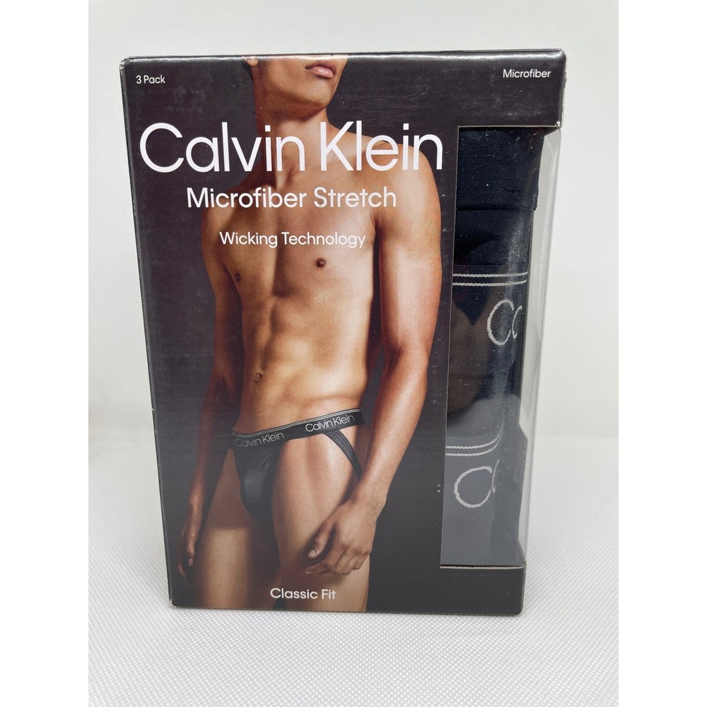 Calvin Klein Jock Strap 3-Pack Black Microfiber Stretch Wicking Gym Underwear L